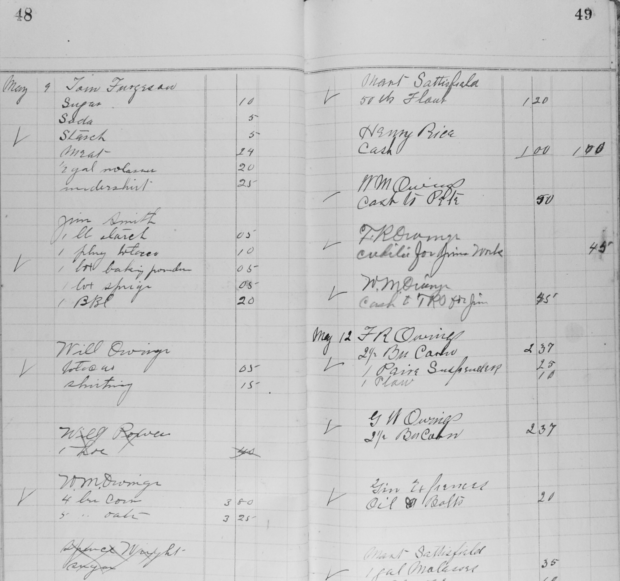 LEDGER PAGE FROM THE OWINGS STORE #2