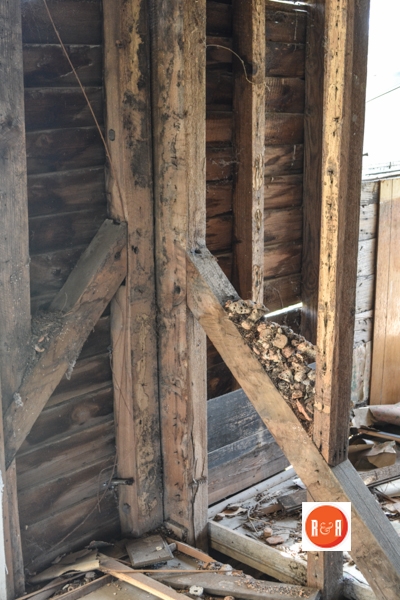 Timber framed intior structure of this abandoned and abused historic house.