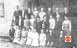 Dials Church School circa 1914-1920 1st Row – Rufus Graydon, Beatrice Curry, Martin Campbell, Nell Harris, Sara Dell Albercrombie, Leitha Graydon, Albert Campbell, Jack Harris, 2nd Row – Flora Graydon, Sara Harris, Willie Mae Curry, Maude Armstrong, Vieda Campbell, Teacher, Miss Cecil Owings, Alta Campbell, Boyd McCall, Liddie Mae Graydon, 3rd Row – Ernest Curry, Osteen McCall, Marcelle Willis, Ora Curry, Etta Armstrong, Guy Campbell, Raymond Campbell, and Hattie Abercrombie.