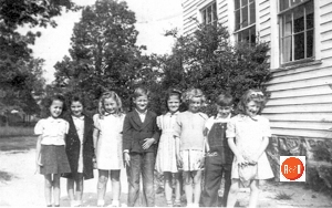Green Pond School in 1942 – L to R; Shirley Bolt, Betty Owens, Sara Ila Mahon, Kenneth Peden, Virginia Ann Curry, Juanita Smith, Newborne Cook and Joan Wood.
