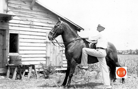 Leonard Owings and his horse Betsy. The barn is located at the rear of Owings Methodist Church Cemetery.