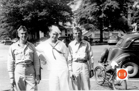 Bill Miller, Edsel Culbertson and Marion Washington meet at the Laurens Square in WWII.