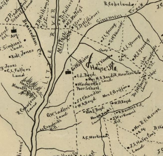 Section of the Laurens Co SC map of 1883 showing the location of Wadworth's Poor School. Courtesy of the Library of Congress