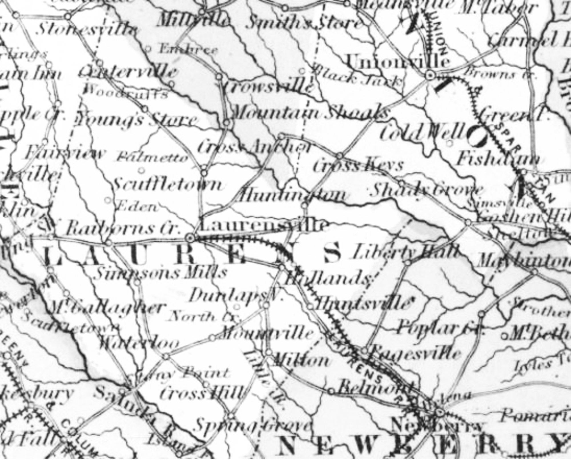 1856 MAP OF EASTERN LAURENS CO., SC - Courtesy of the New York J.H. Colton and Company, 1856; from Colton’s Atlas of the World