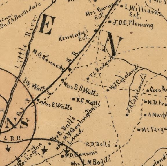 Note the number of members of the extended Watts family living along this section of the road in 1883.  See enlargeable map under the History Thread icon.