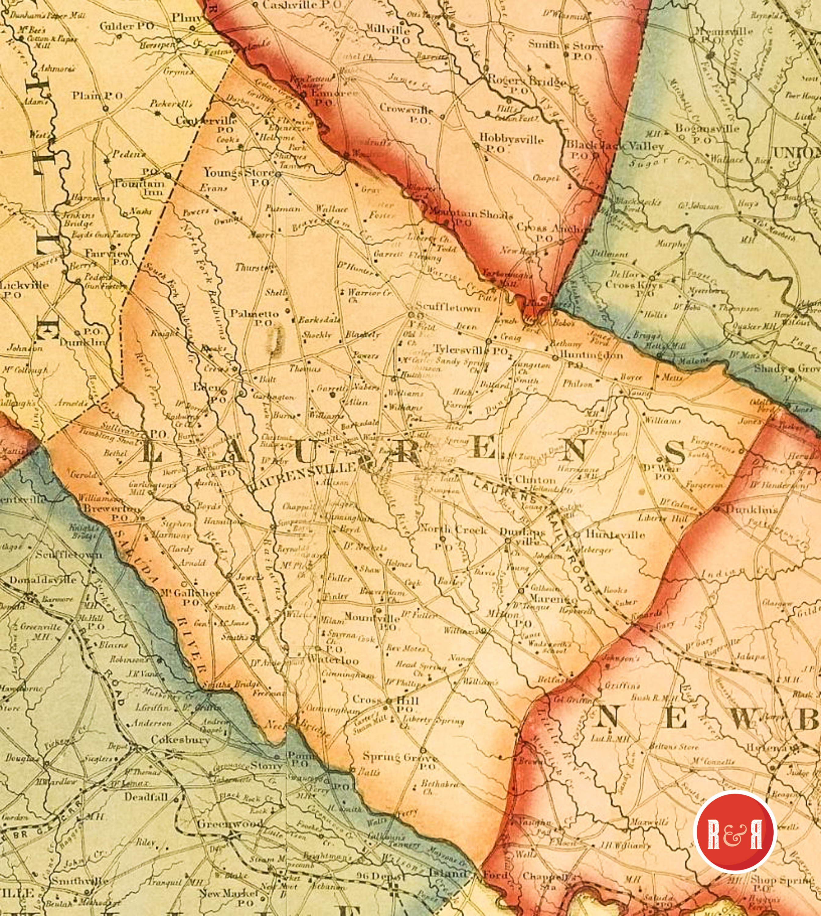 COLTON'S LAURENS CO MAP - ENLARGEMENT