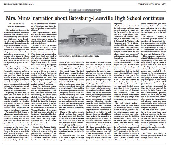 Batesburg-Leesville High School History Twin City News Part 2
