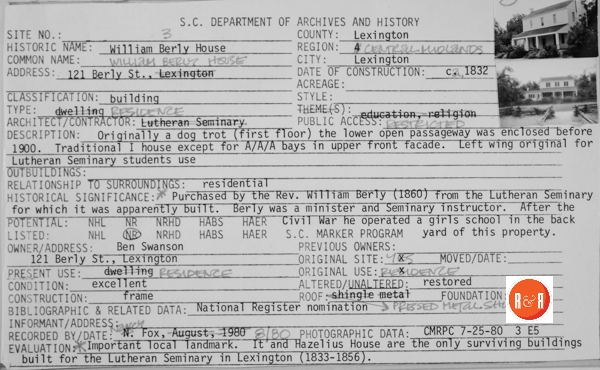Courtesy of the SC Dept. of Archives – 1980
