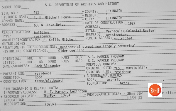 Courtesy of the SC Dept. of Archives – 1984