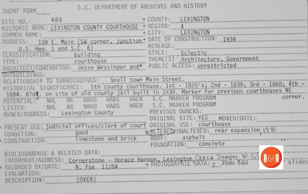 Courtesy of the SC Dept. of Archives – 1984