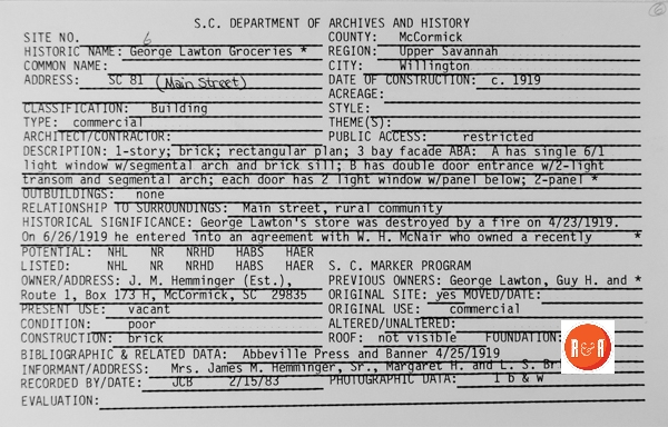 Courtesy of the S.C. Dept. of Archives and History