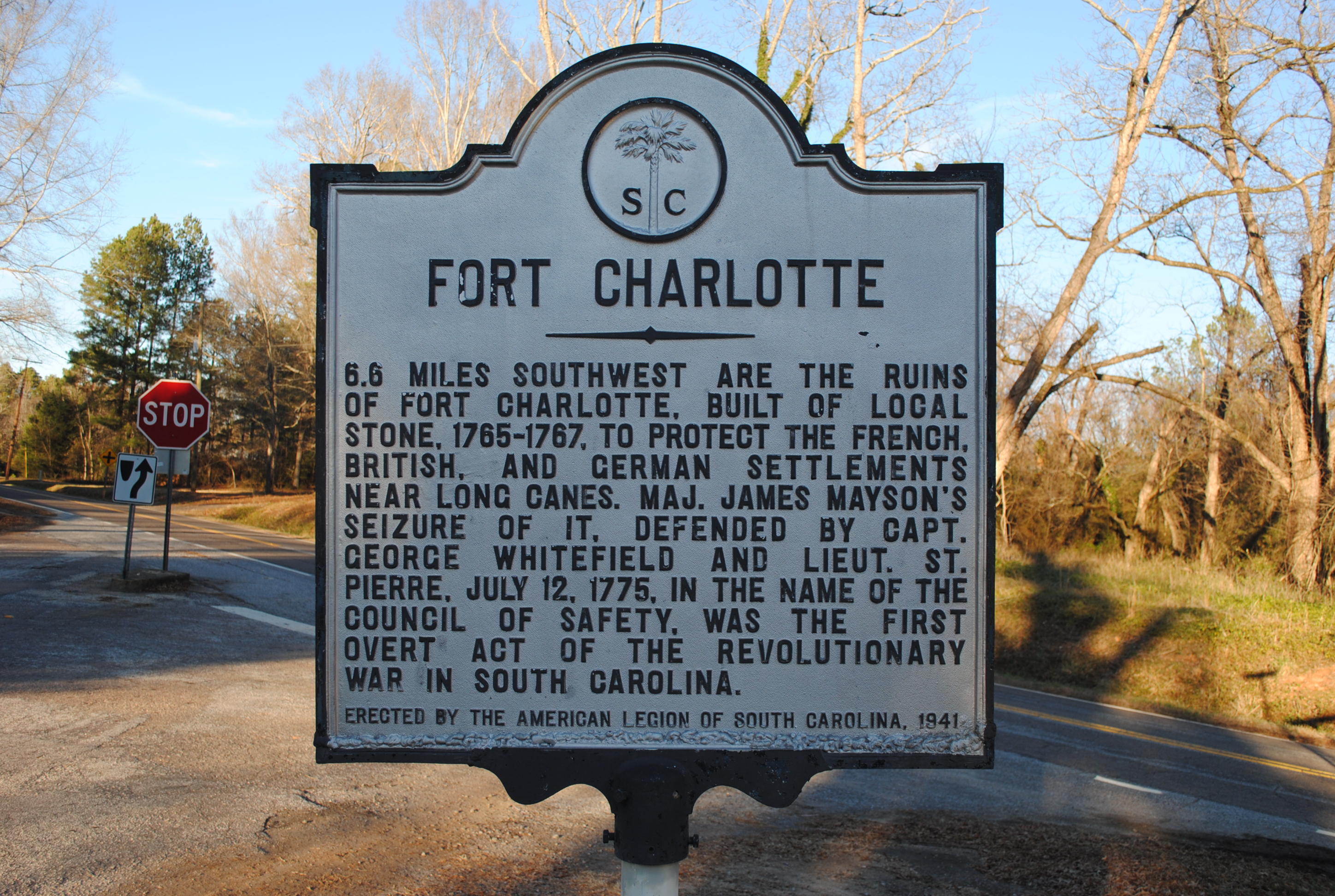 SC Historic Marker for Fort Charlotte at Mount Carmel, S.C.