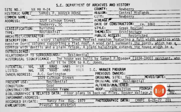 Courtesy of the SC Dept. of Archives and History – 1979