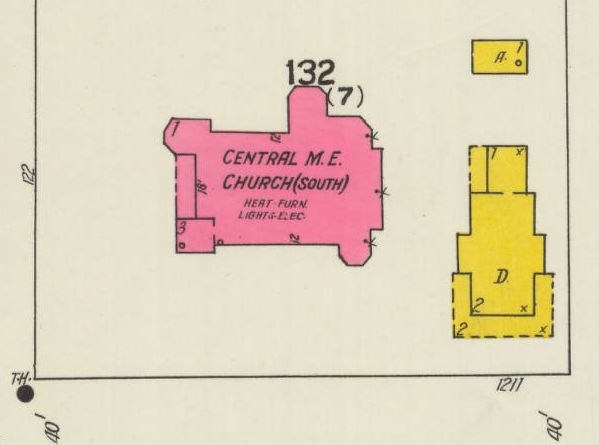 1923 – Sanborn Map showing the church layout.