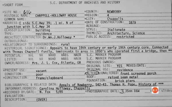 Courtesy of the SC Dept. of Archives and History – 1983