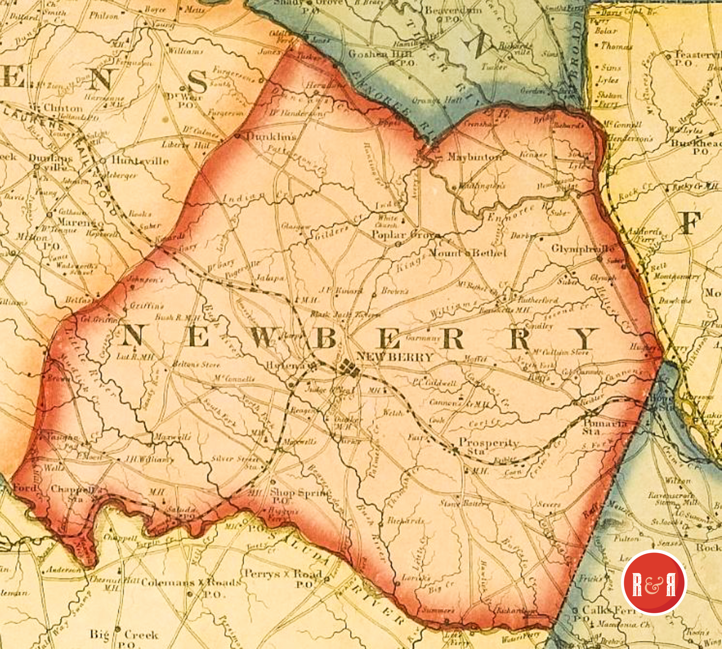 COLTON'S 1854 MAP OF NEWBERRY COUNTY 