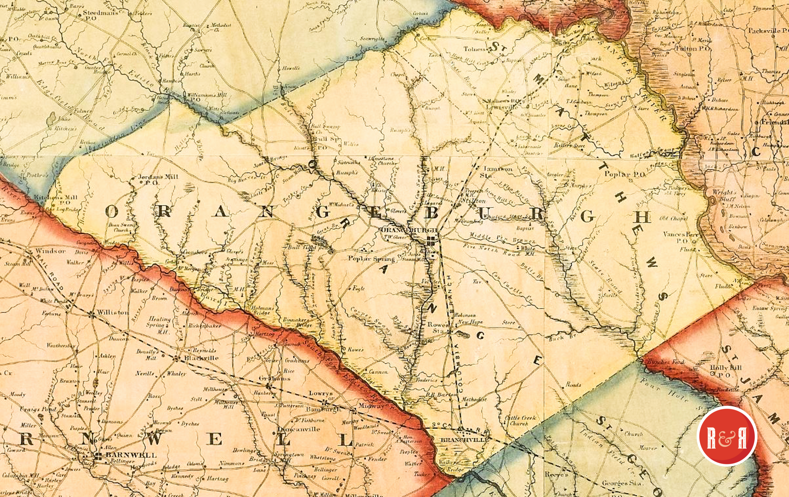 COLTON'S 1854 MAP OF ORANGEBURG COUNTY - ENLARGEMENT