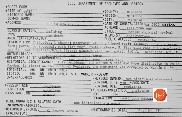 Courtesy of the SC Dept. of Archives and History