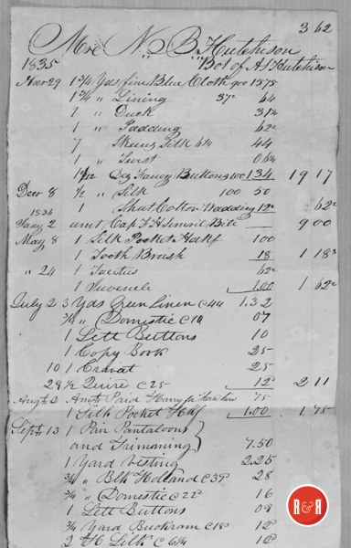 Store ledger account for N.B. Hutchison, via A.S. Hutchison dated 1836 - Courtesy of the Hutchison Group - 2021