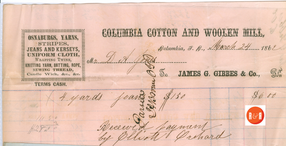 COLUMBIA COTTON AND WOOLEN MILL - 1862 - Courtesy of the White Collection/HRH 2008