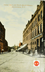 North Church Street looking toward Central Methodist Church and Wofford College. Courtesy of the Willis Collection - 2016