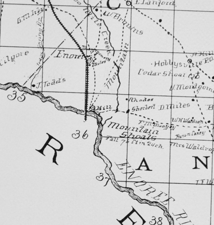 The site marked “Hill” is that of the Mt. Shoal’s Plantation house, owned at that time by members of the Hill Family. Sloan – Epton Spartanburg Co Map ca. 1869. Courtesy of the Cobb Collection – Other Side of the River Museum, 2016