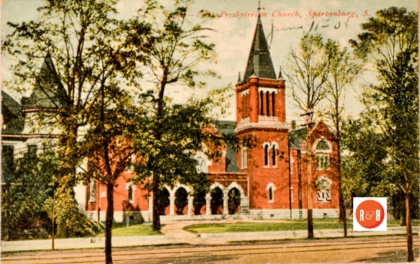 Postcard view of the First Pres. Church – Courtesy of the Martin Postcard Collection – 2014