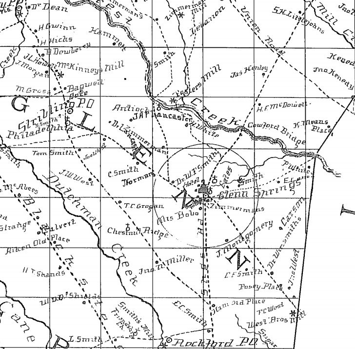 MAP OF GLENN SPRINGS COMMUNITY - TOWNSHIP MAP SECTION - CA. 1870