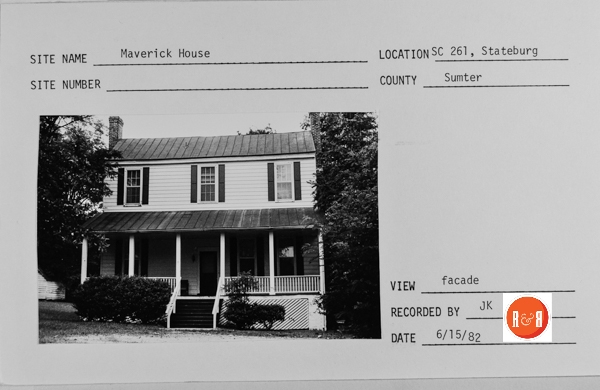 The house named “Maverick House” by the SCDAH survey team in 1982 is sandwiched between the Ellison and Anderson homes. Courtesy of the S.C. Dept. of Archives and History