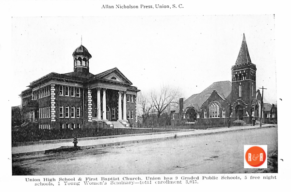 High School and Baptist Church along East Main Street. Courtesy of the Tucker Collection - 2017