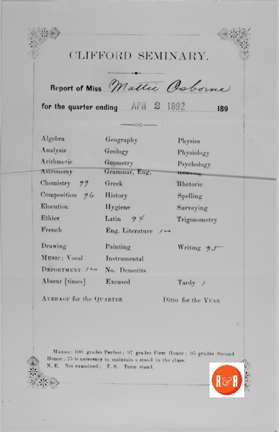 An 1892 receipt for school via Mattie Osborne. Courtesy of the Osborne – Powell Collection.