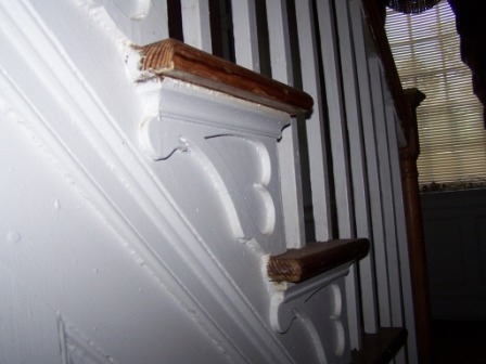 The staircase at the Bobo home was beautifully carved and created in an unusual design for the era.