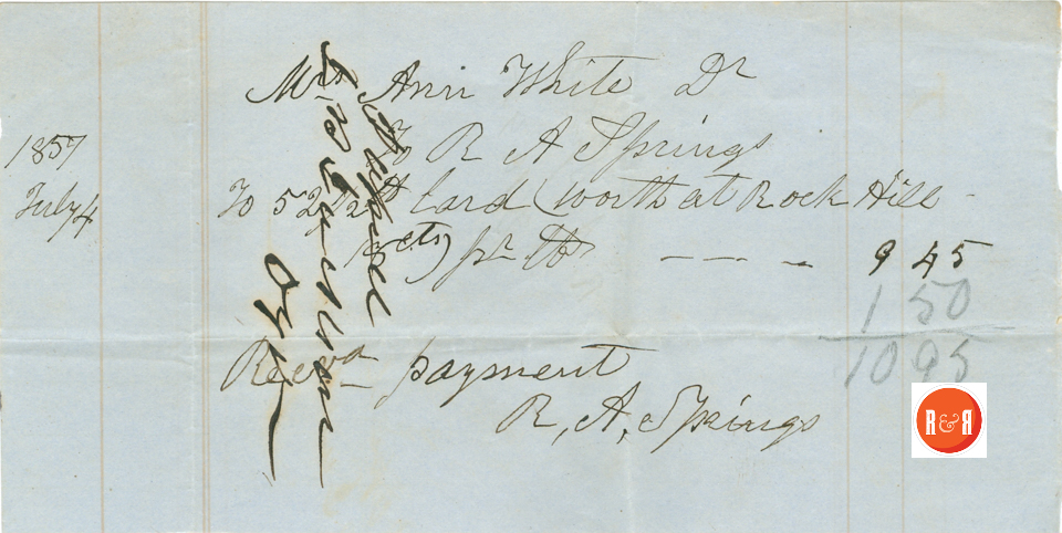 ANN H. WHITE BUYS LARD FROM R.A. SPRINGS - 1870 - Courtesy of the White Collection/HRH 2008