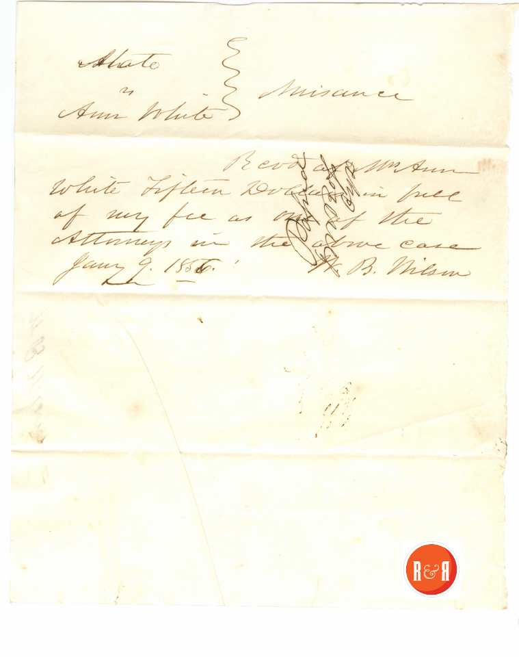 W.B. WILSON HIRED BY ANN H. WHITE - 1856 - Courtesy of the White Collection/HRH 2008