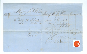 B.F. Rawlinson of York and Rock Hill sold goods across the region. Including in 1859 to Ann H. White of Rock Hill. Courtesy of the White Family Collection - 2008