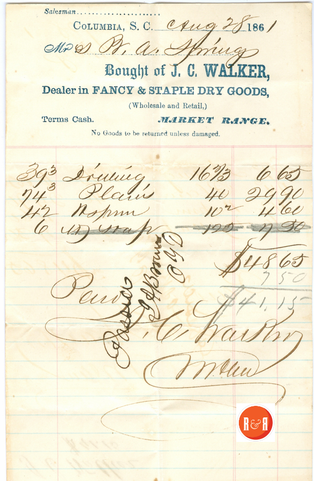 RICHARD A. SPRINGS SHOPS IN COLUMBIA - 1861 - Courtesy of the White Collection/HRH 2008