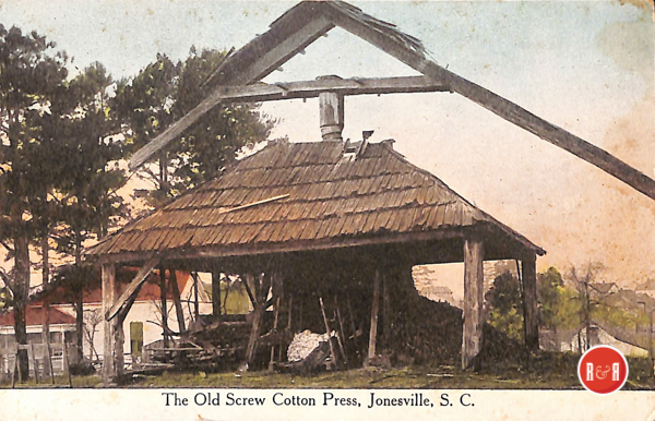 Old cotton press at Jonesville, S.C. - similar to the ones found on numerous farms across S.C. Courtesy of the AFLLC - Pettus Group 2017