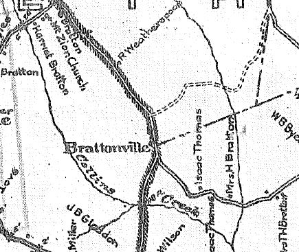 Note the house is recorded on Walker's 1910 Postal Map incorrectly as the Weatherspoon Home. It should have stated, the Witherspoon House, that of the Bratton family.