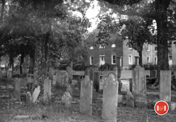 Historic cemetery and church entrance in 1970s.