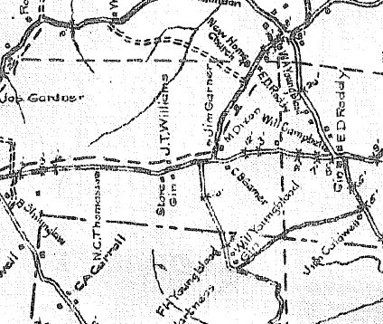 The 1910 Walker's Postal Map shows the Williams House as well as gin and store across the street. 