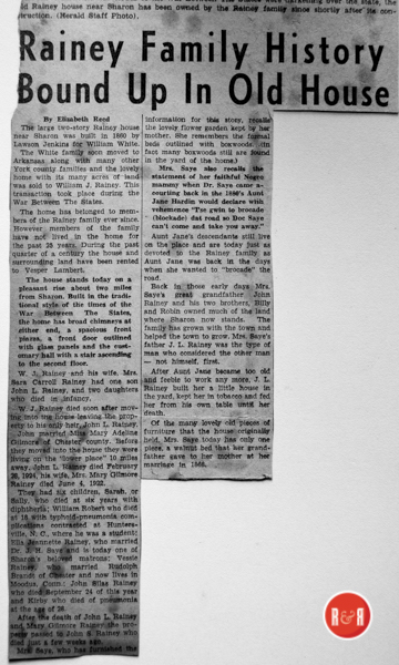 RAINEY PLACE - NEWSPAPER ARTICLE