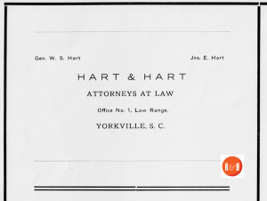 1912 ad for the Hart & Hart Law Firm in Yorkville, S.C.