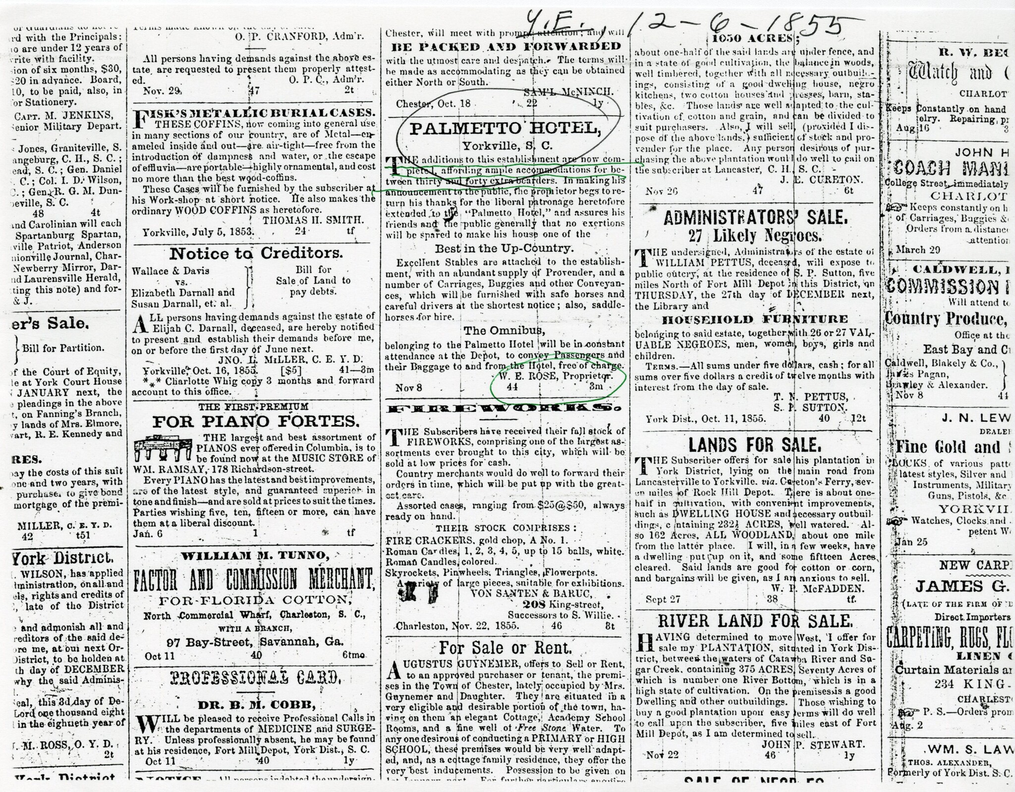 Palmetto Hotel in York, S.C. - 1855