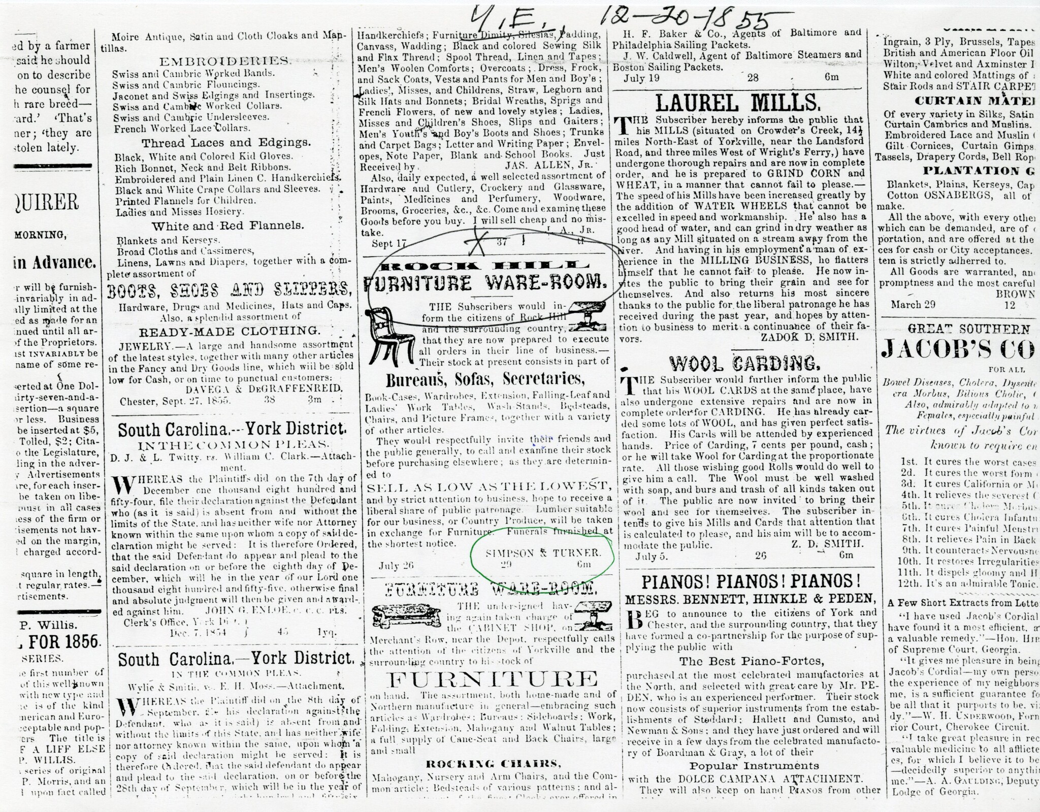 AD FROM THE FIRM OF SIMPSON AND TURNER - 1855