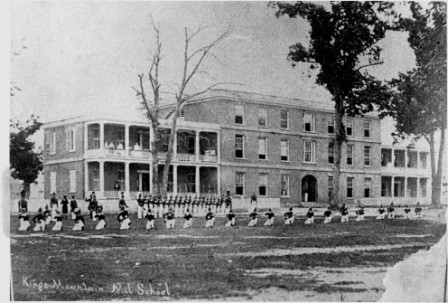 Kings Mountain Military Academy circa 1858 just after the school was completed. Note the wings of the main hall were each used a cottages to house the families of the two owners.