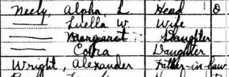 1920 Census information on the A.L. Neely family.