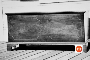 Several early 19th century hope chests, similar to this one, have been documented in the Bethesda area from the early 19th century. One was found documented to have been in this home. Property of the York County CHM’s.