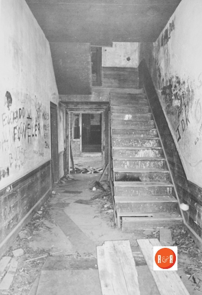 Staircase and rear door at the Homestead house in circa 1973. Courtesy of the SC Dept. of Archives and History
