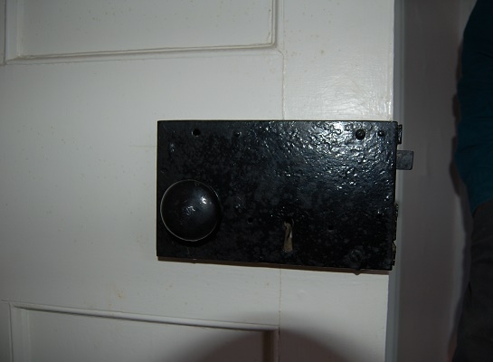 One of the original “Carpenter” locks found in the Latta home.
