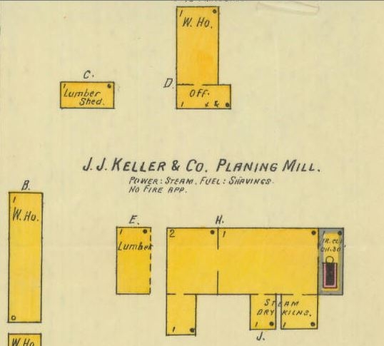 1905 – Diagram of the J. J. Keller lumber mill on Garner Street in York.  The firm of Logan and Keller were local contractors.
